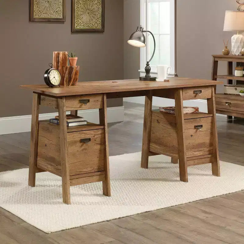 Scrivania direzionale a cavalletto con 4 cassetti – Castagno gessato / Rovere vintage – 1 persona
