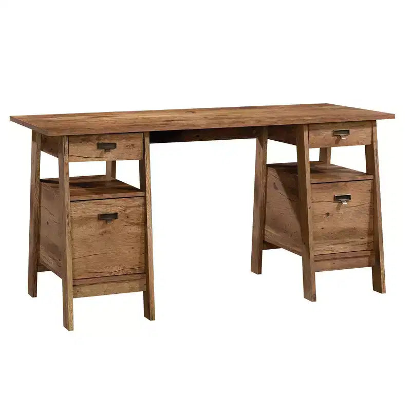 Scrivania direzionale a cavalletto con 4 cassetti – Castagno gessato / Rovere vintage – 1 persona