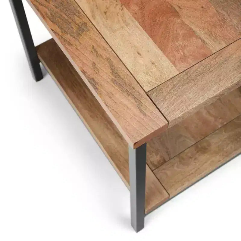 Tavolino Quadrato – Cognac Scuro/Naturale, Legno di Mango, 1 Pezzo