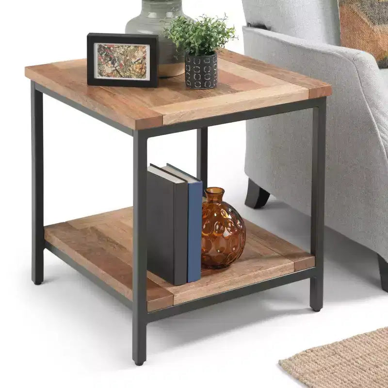 Tavolino Quadrato – Cognac Scuro/Naturale, Legno di Mango, 1 Pezzo