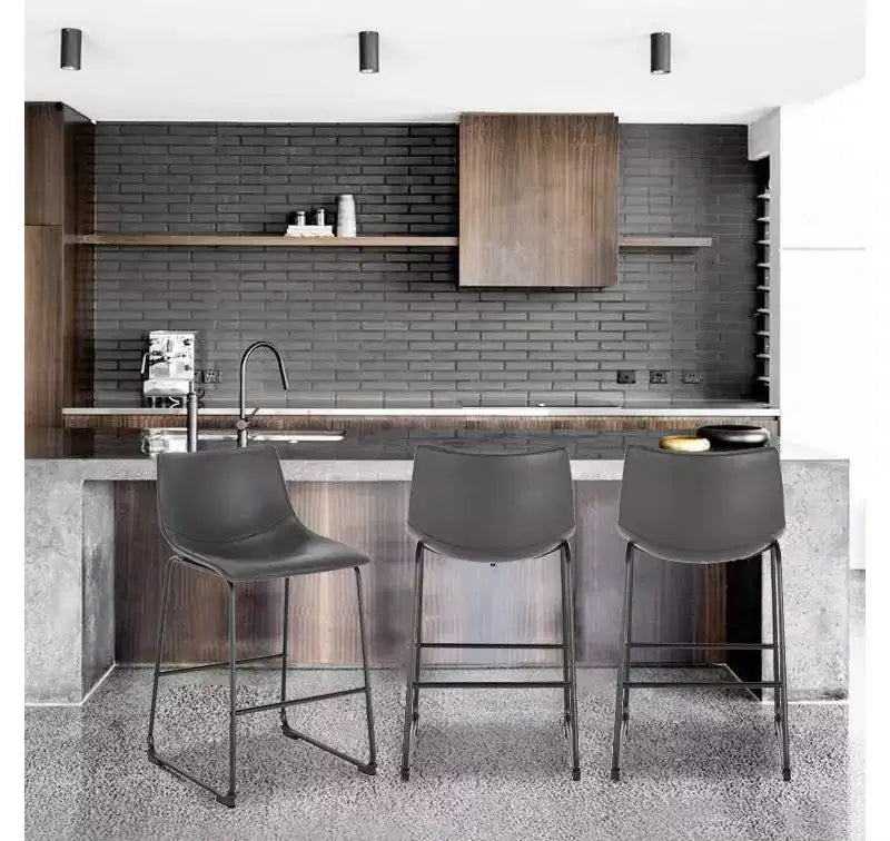 Sgabello da bancone rivestito in tessuto marrone/grigio/beige, set da 3