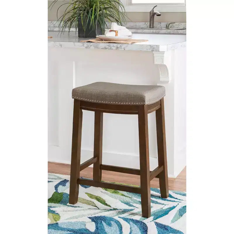 Sgabello da bancone senza schienale, imbottito, beige/grigio/marrone/naturale, 1 posto