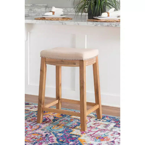 Sgabello da bancone senza schienale, imbottito, beige/grigio/marrone/naturale, 1 posto