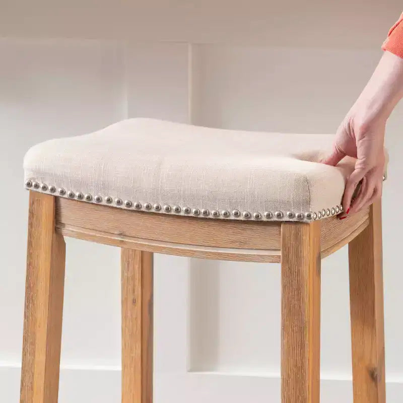 Sgabello da bancone senza schienale, imbottito, beige/grigio/marrone/naturale, 1 posto