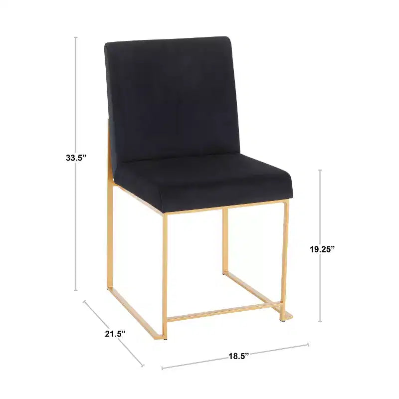 Sedia da pranzo contemporanea con schienale alto, oro/acciaio inossidabile, velluto/tessuto, set da 2