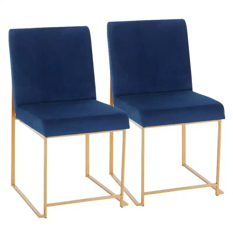 Sedia da pranzo contemporanea con schienale alto, oro/acciaio inossidabile, velluto/tessuto, set da 2