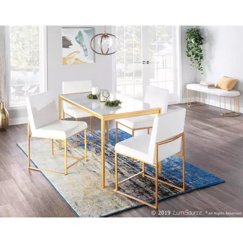 Sedia da pranzo contemporanea con schienale alto, oro/acciaio inossidabile, velluto/tessuto, set da 2