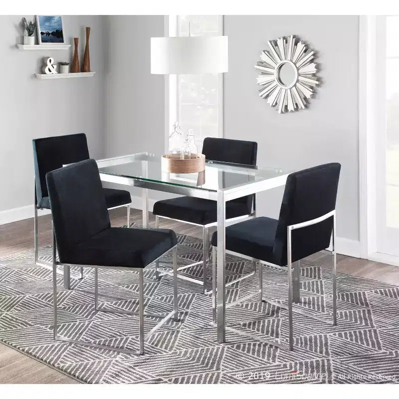Sedia da pranzo contemporanea con schienale alto, oro/acciaio inossidabile, velluto/tessuto, set da 2