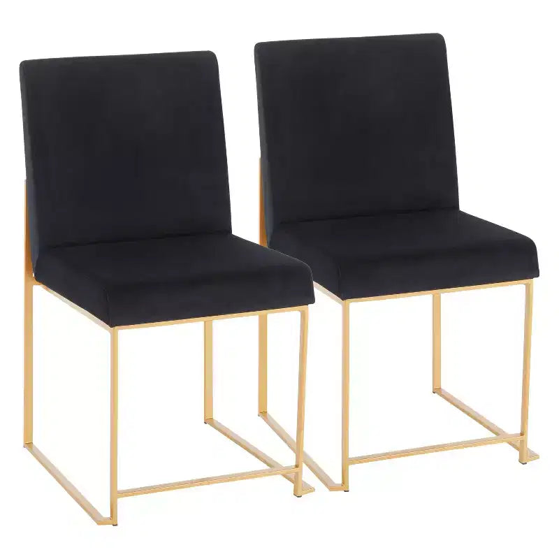 Sedia da pranzo contemporanea con schienale alto, oro/acciaio inossidabile, velluto/tessuto, set da 2