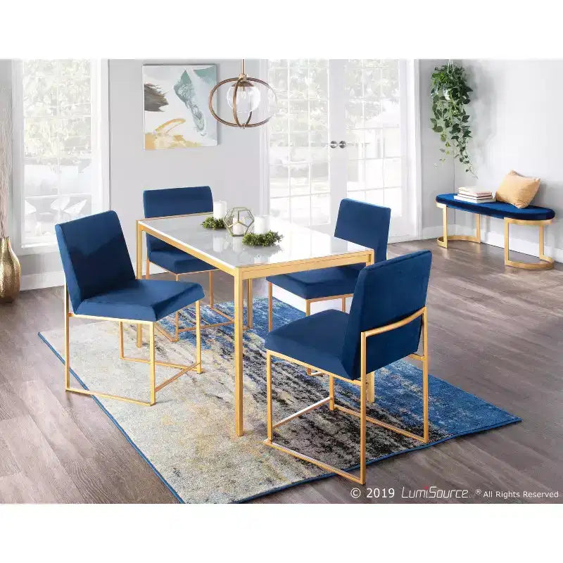 Sedia da pranzo contemporanea con schienale alto, oro/acciaio inossidabile, velluto/tessuto, set da 2