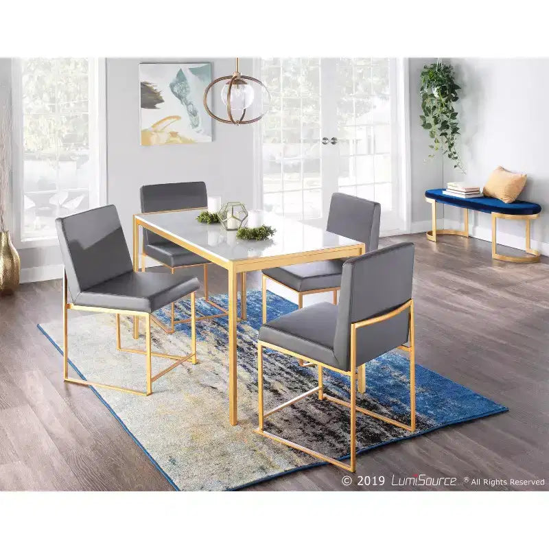 Sedia da pranzo contemporanea con schienale alto, oro/acciaio inossidabile, velluto/tessuto, set da 2