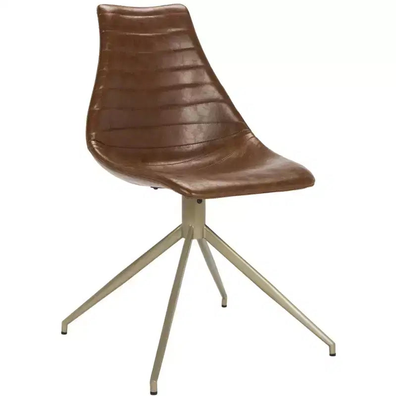 Sedia da pranzo girevole senza braccioli, marrone chiaro e ottone, set da 2