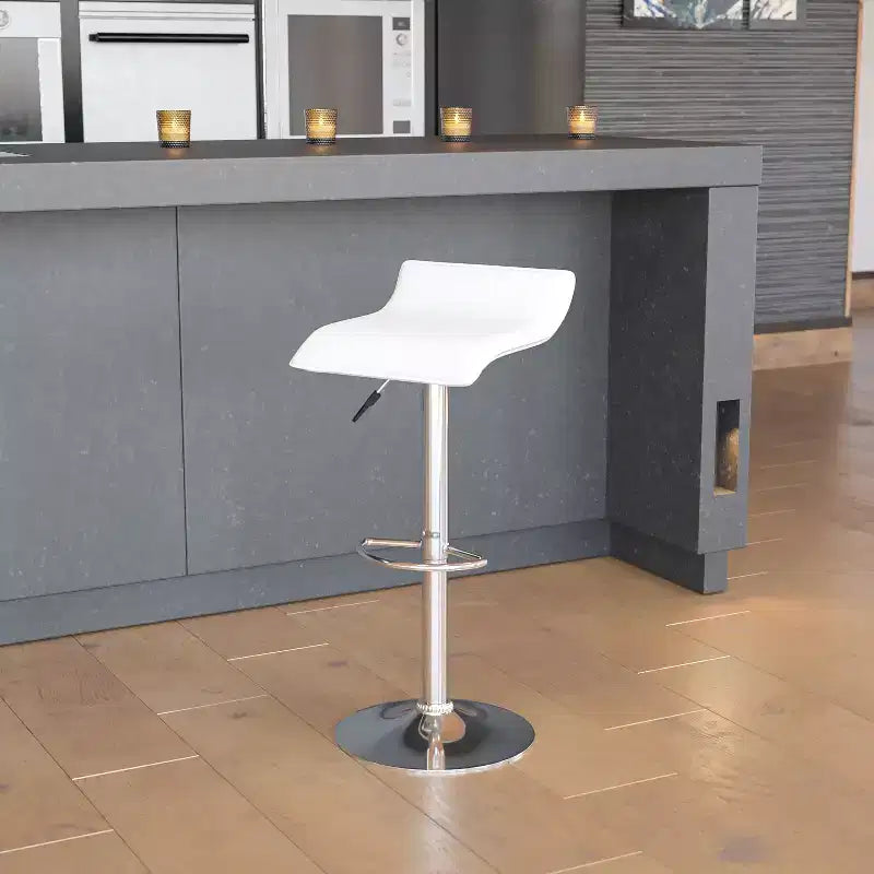Sgabello da bar regolabile in altezza, vinile bianco/nero, base cromata, 1 posto