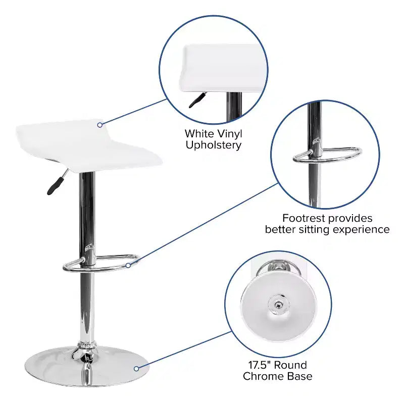 Sgabello da bar regolabile in altezza, vinile bianco/nero, base cromata, 1 posto