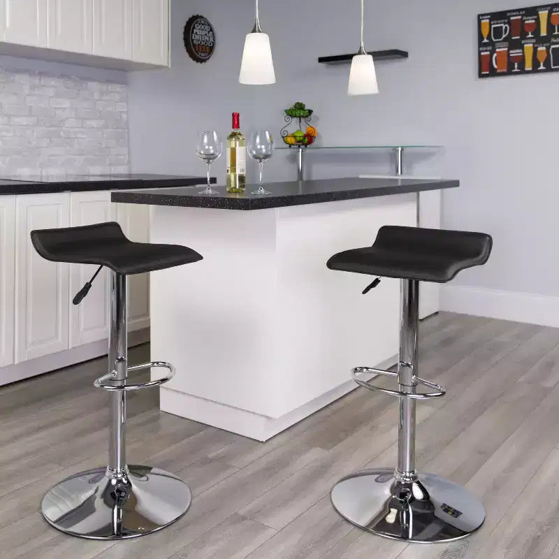 Sgabello da bar regolabile in altezza, vinile bianco/nero, base cromata, 1 posto