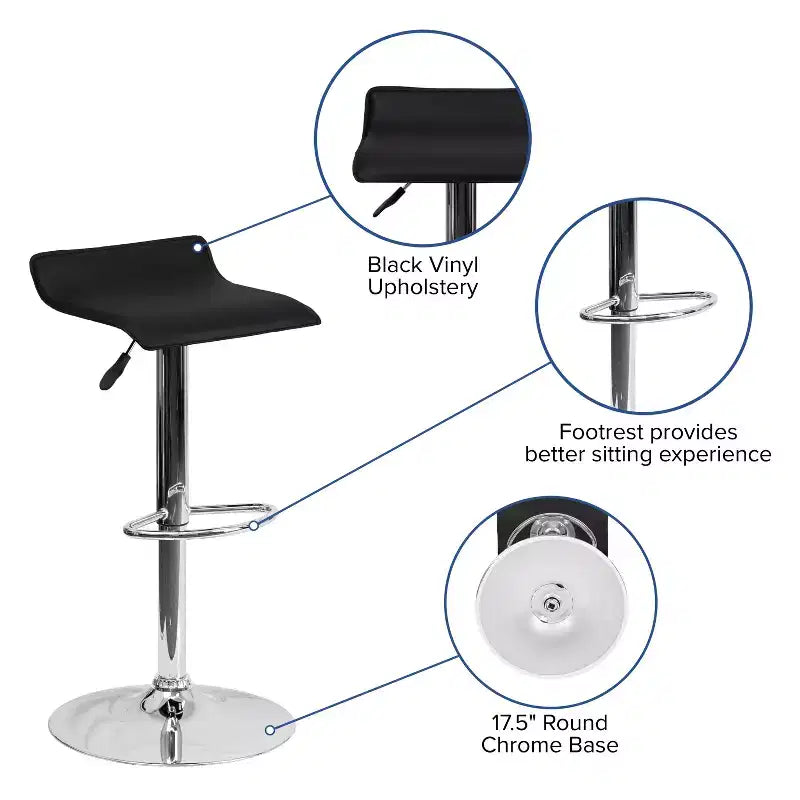 Sgabello da bar regolabile in altezza, vinile bianco/nero, base cromata, 1 posto