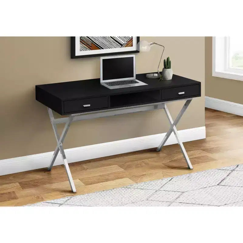 Monarch Specialties Laptop Table with Drawers and Open Shelf Computer, Writing Desk, Metal Sturdy Legs, 48 L