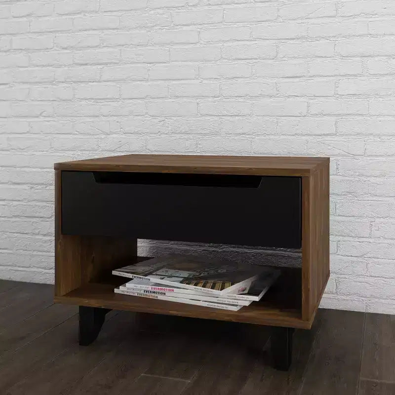 Comodino a giorno con 1 cassetto Bianco / Tartufo / Noce – Singolo