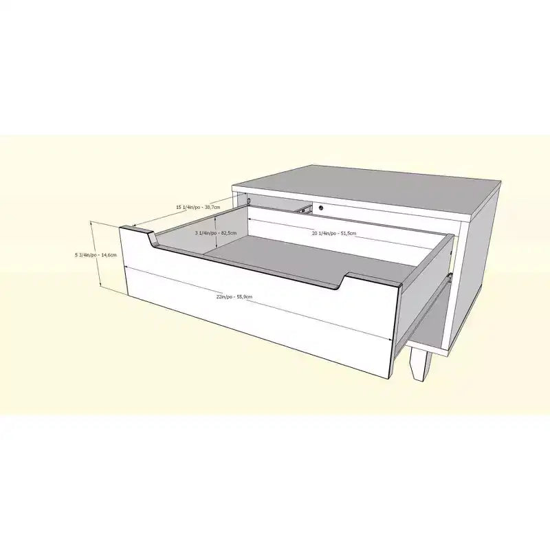 Comodino a giorno con 1 cassetto Bianco / Tartufo / Noce – Singolo