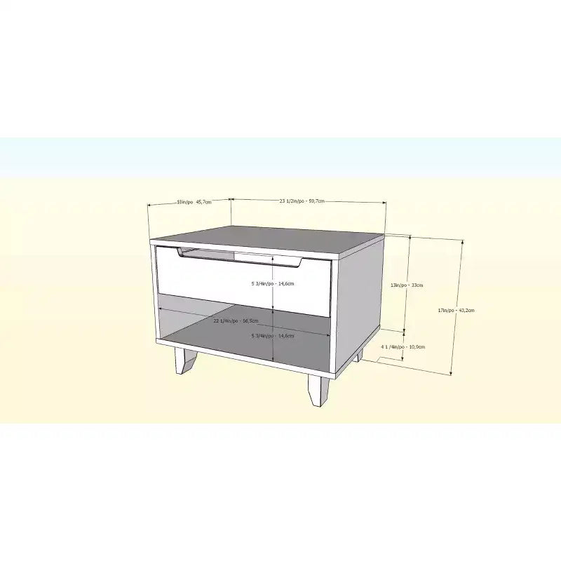Comodino a giorno con 1 cassetto Bianco / Tartufo / Noce – Singolo