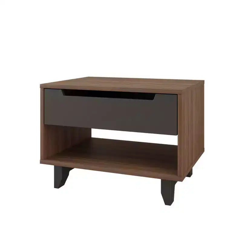 Comodino a giorno con 1 cassetto Bianco / Tartufo / Noce – Singolo