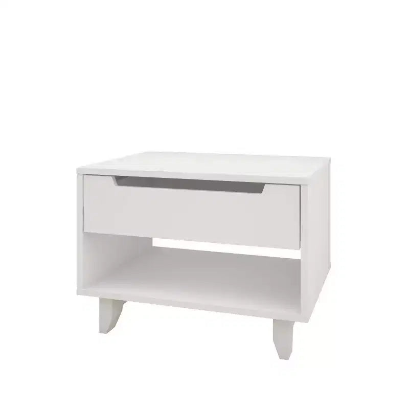 Comodino a giorno con 1 cassetto Bianco / Tartufo / Noce – Singolo