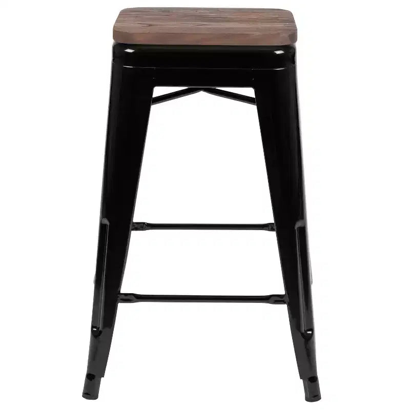 Sgabello da bar da 24" in metallo e legno, senza schienale, impilabile – Set da 4