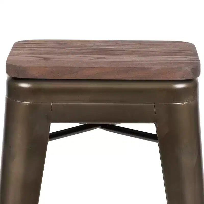 Sgabello da bar da 24" in metallo e legno, senza schienale, impilabile – Set da 4