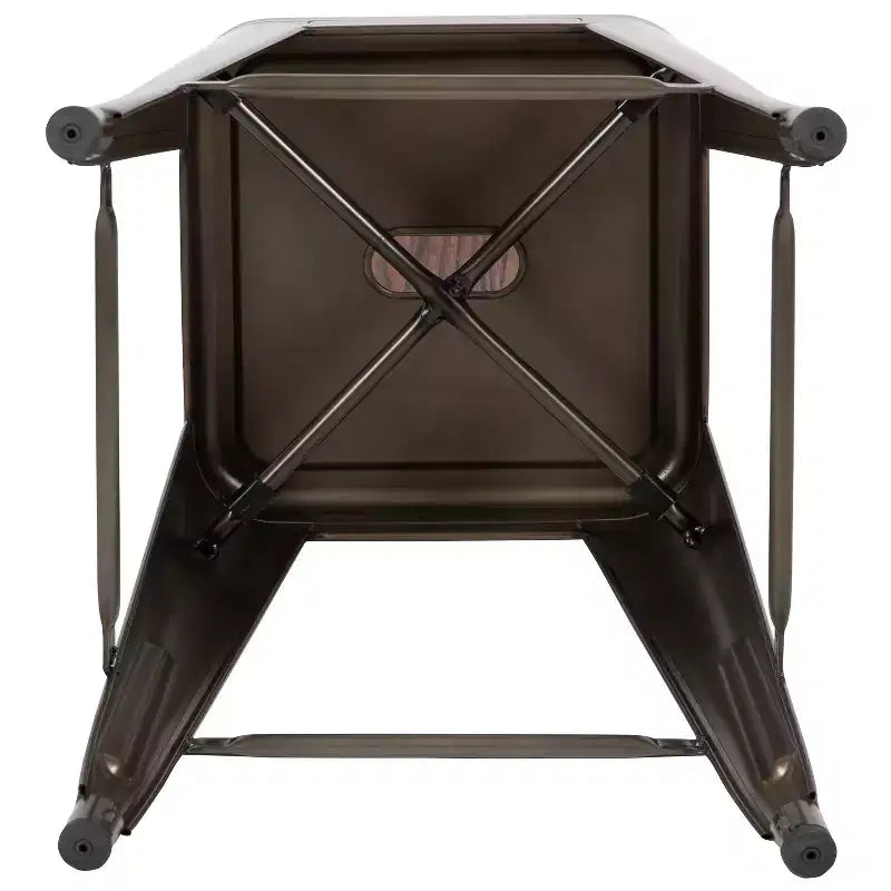 Sgabello da bar da 24" in metallo e legno, senza schienale, impilabile – Set da 4