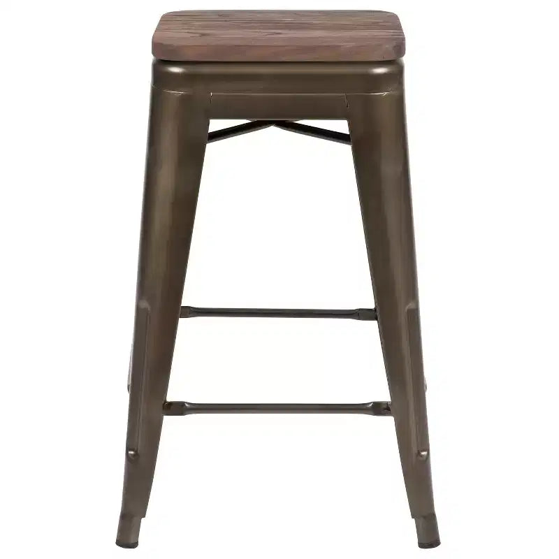 Sgabello da bar da 24" in metallo e legno, senza schienale, impilabile – Set da 4