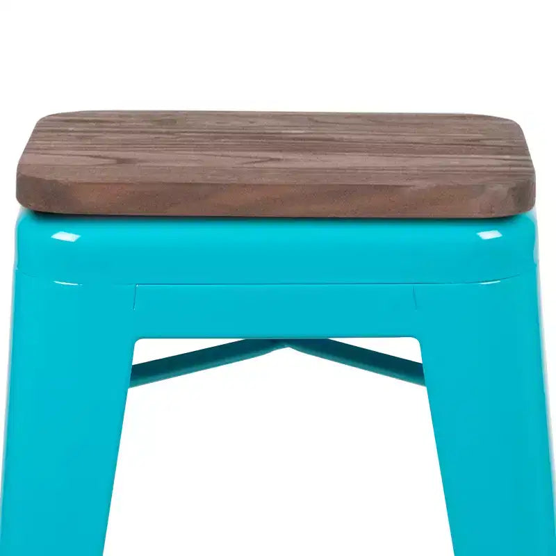 Sgabello da bar da 24" in metallo e legno, senza schienale, impilabile – Set da 4