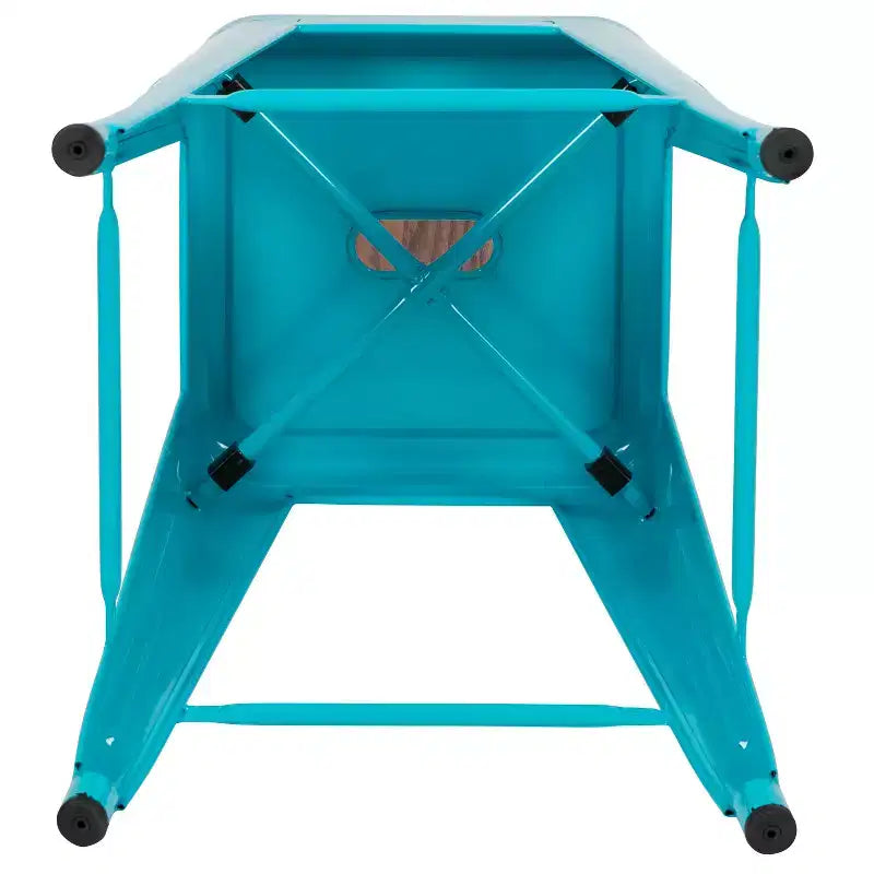 Sgabello da bar da 24" in metallo e legno, senza schienale, impilabile – Set da 4