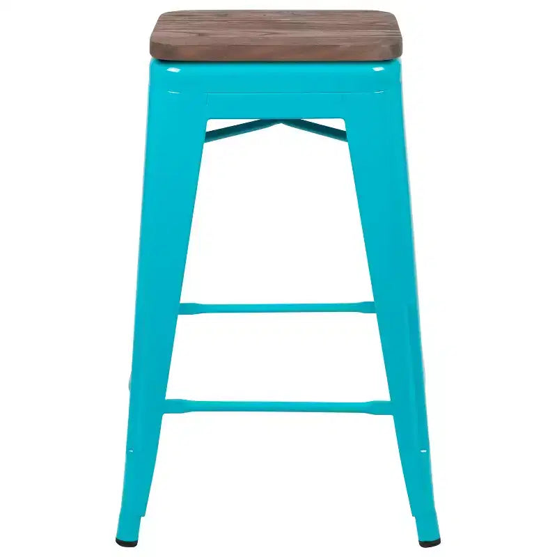 Sgabello da bar da 24" in metallo e legno, senza schienale, impilabile – Set da 4