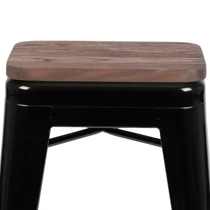 Sgabello da bar da 24" in metallo e legno, senza schienale, impilabile – Set da 4