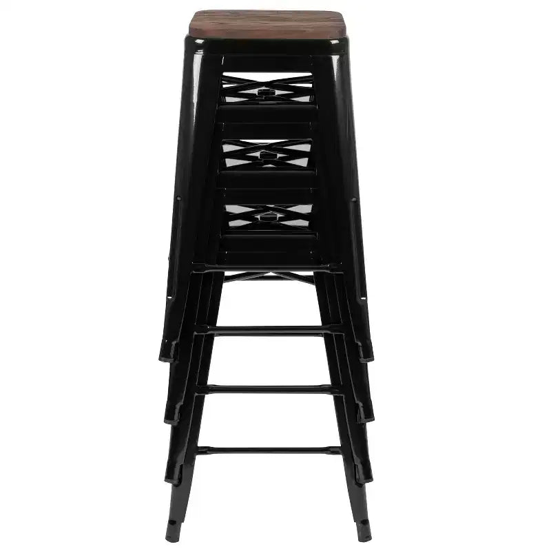 Sgabello da bar da 24" in metallo e legno, senza schienale, impilabile – Set da 4