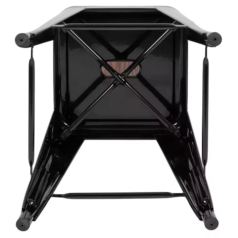 Sgabello da bar da 24" in metallo e legno, senza schienale, impilabile – Set da 4