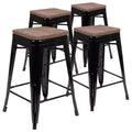 Sgabello da bar da 24" in metallo e legno, senza schienale, impilabile – Set da 4