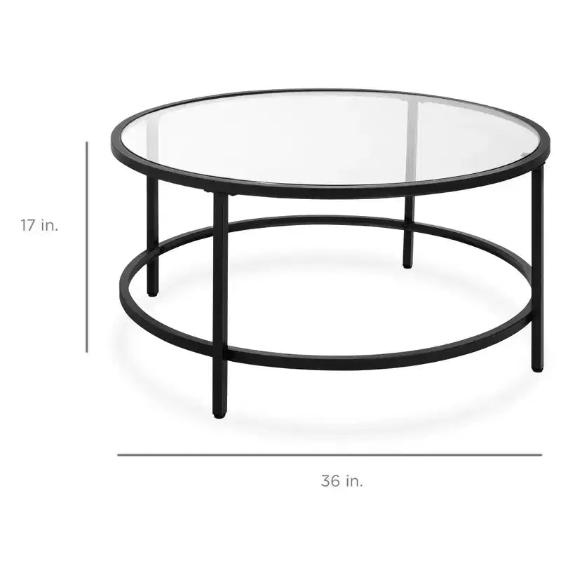 Tavolino da Caffè Rotondo in Vetro Temperato, Grigio / Bianco, Struttura in Metallo