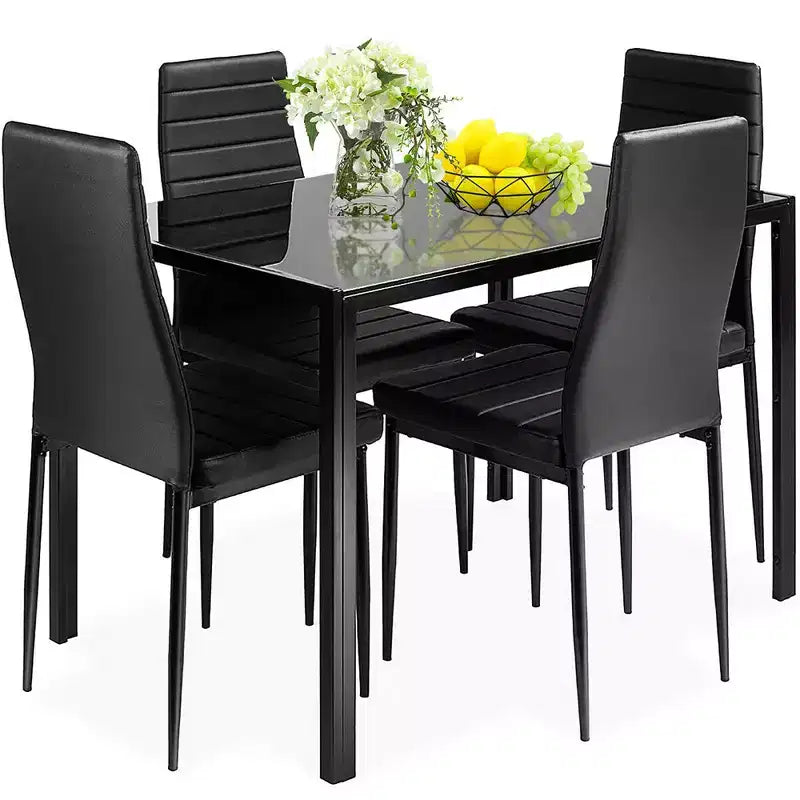 Set da pranzo 5 pezzi in vetro nero, 4 posti a sedere