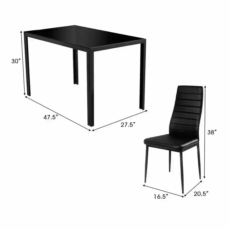 Set da pranzo 5 pezzi in vetro nero, 4 posti a sedere