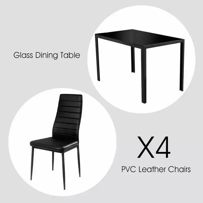 Set da pranzo 5 pezzi in vetro nero, 4 posti a sedere