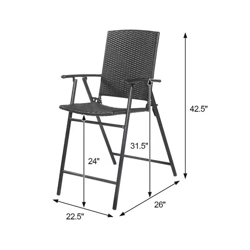 Sedia Sgabello da Bar Pieghevole in Rattan Marrone, Set da 4