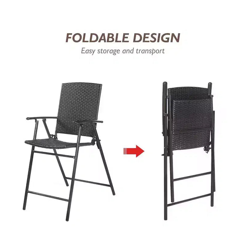Sedia Sgabello da Bar Pieghevole in Rattan Marrone, Set da 4