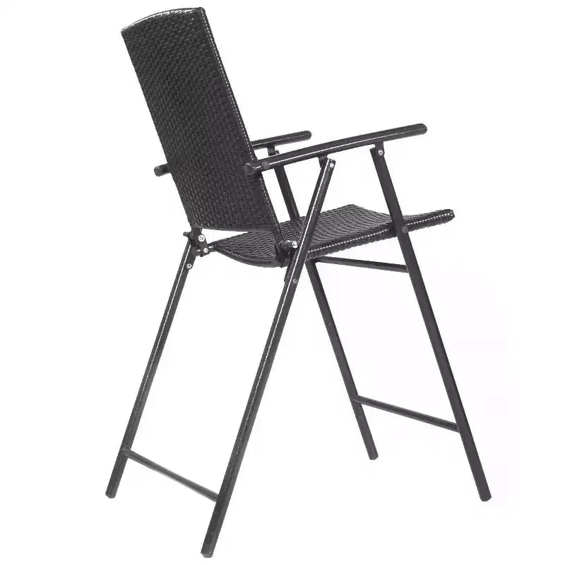 Sedia Sgabello da Bar Pieghevole in Rattan Marrone, Set da 4