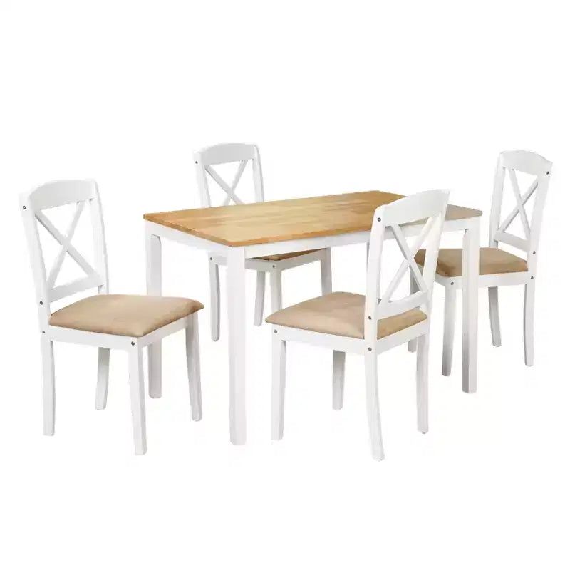 Set da pranzo rettangolare a 5 pezzi con schienale a croce, nero/marrone espresso/bianco, 4 posti a sedere