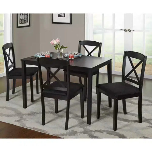 Set da pranzo rettangolare a 5 pezzi con schienale a croce, nero/marrone espresso/bianco, 4 posti a sedere