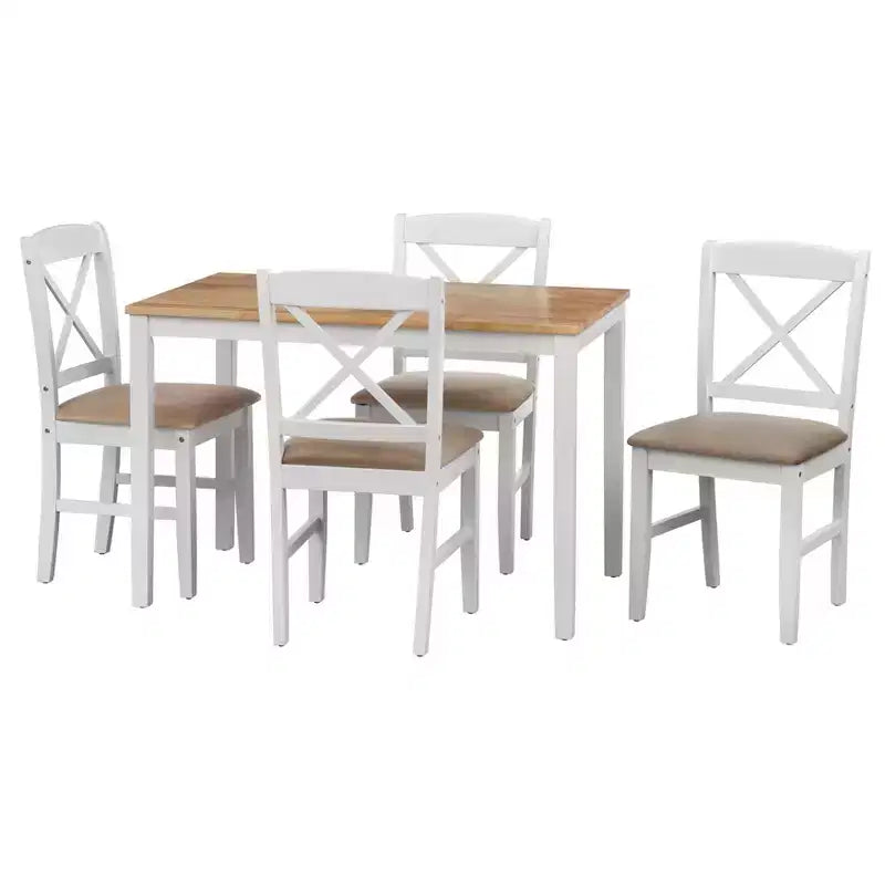 Set da pranzo rettangolare a 5 pezzi con schienale a croce, nero/marrone espresso/bianco, 4 posti a sedere