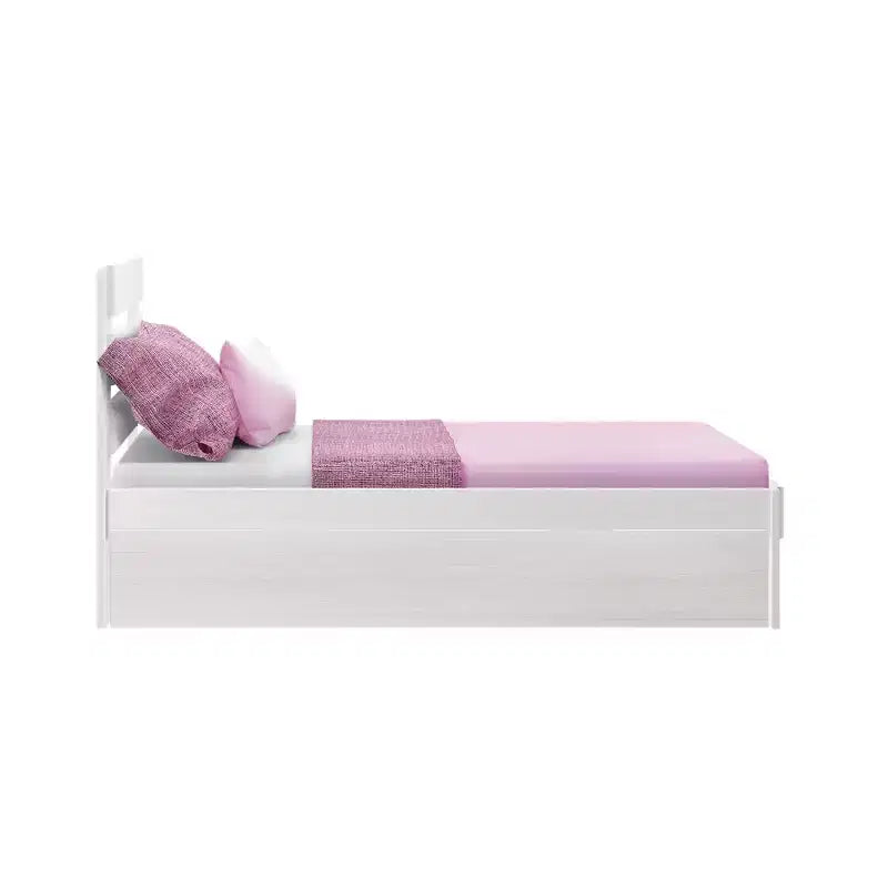 Letto singolo rustico con testiera a doghe e letto estraibile – Driftwood / White Wash, 2 posti letto