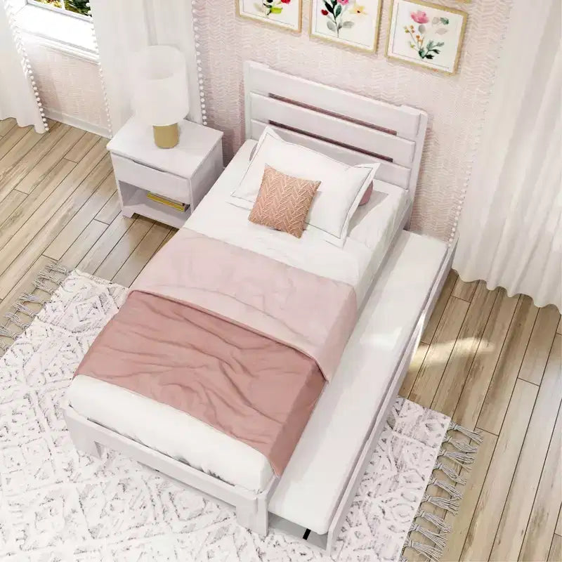 Letto singolo rustico con testiera a doghe e letto estraibile – Driftwood / White Wash, 2 posti letto