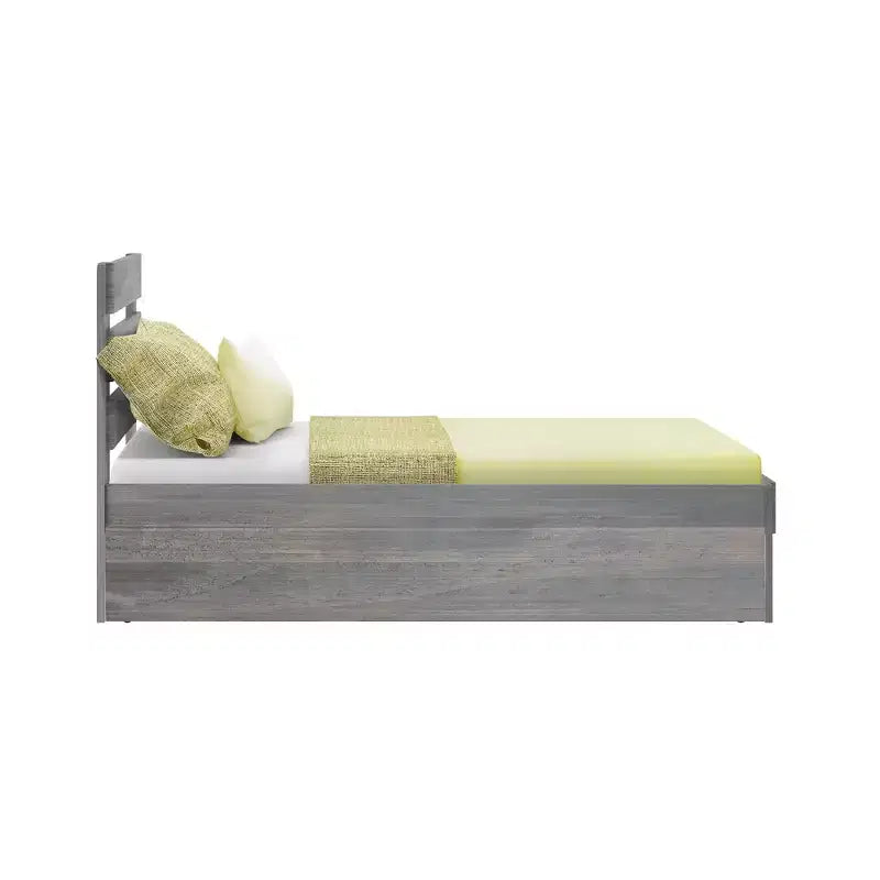 Letto singolo rustico con testiera a doghe e letto estraibile – Driftwood / White Wash, 2 posti letto